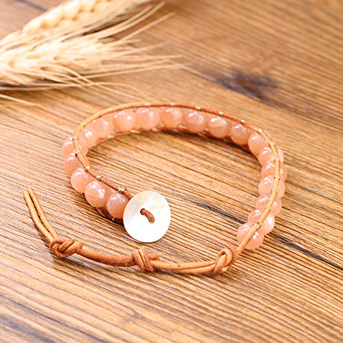 COAI® Pulsera Ajustable Hecha a Mano de Piedra del Sol Cuenta Mala con Cuero