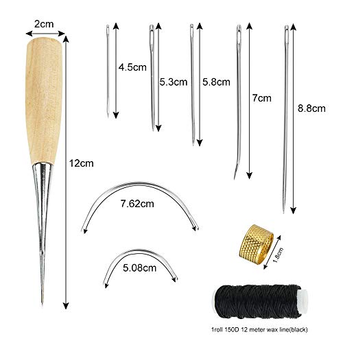 CODIRATO Agujas de Coser con Hilo, Encerado de Cuero con Taladro Curvas con Punzón para Reparación de Cuero