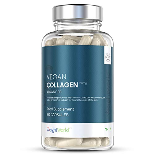 Colágeno 100% Vegano y de Origen Vegetal | Suplemento Natural Antiedad Con Resveratrol, Vitamina C, Zinc y Ácido Hialurónico, Regenera Cartílago, Piel, Huesos y Articulaciones 60 cápsulas de 500mg