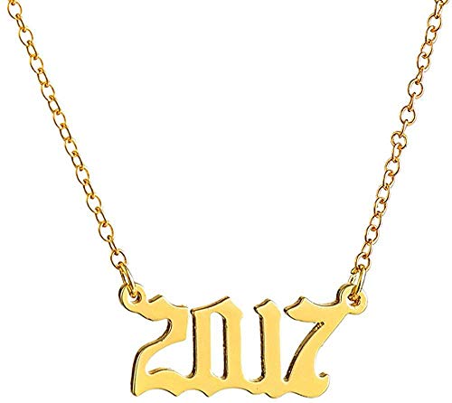 Collar 1980 A 2019 Collar Fecha De Nacimiento Especial Número De Año Colgante Joyería De Cumpleaños Mujeres Niñas (Oro 2017)