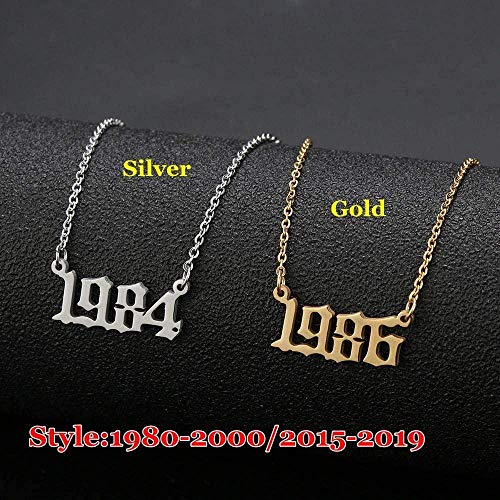 Collar 1980 A 2019 Collar Fecha De Nacimiento Especial Número De Año Colgante Joyería De Cumpleaños Mujeres Niñas (Plata 2017)