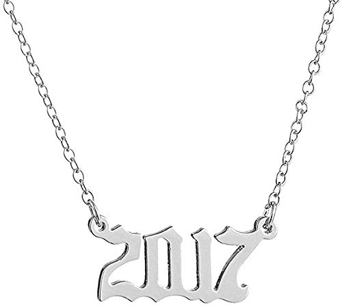 Collar 1980 A 2019 Collar Fecha De Nacimiento Especial Número De Año Colgante Joyería De Cumpleaños Mujeres Niñas (Plata 2017)