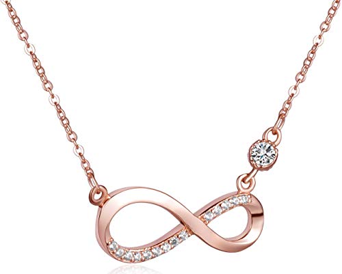 Collares Mujer- Infinite U Plata de Ley 925 Colgante Infinito Diamante,Color de Oro Rosa/Plateado (Oro Rosa)