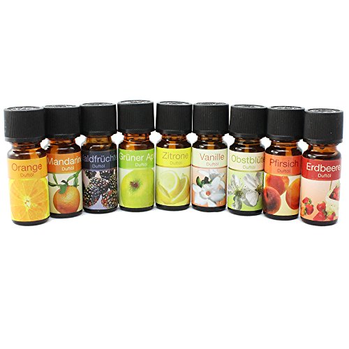 com-four® 10x Diferentes aceites aromáticos - Aroma de habitación Fruta - Aceite aromático para difusores de Aromas, humidificadores de Aire (10 Piezas - Fruta)