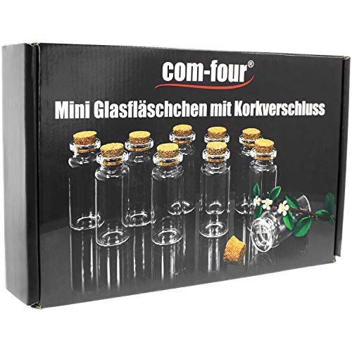 com-four® conjunto de tarros de especia 60x con corchos, mini viales de vidrio, juego de tarros de dulces, almacenamiento de aceites, especias, hierbas o té de aproximadamente 10 ml (060 piezas)