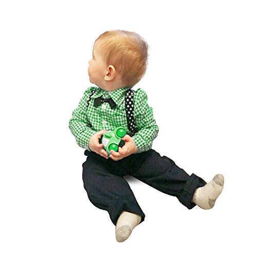 Conjunto de Cuatro Piezas para Bebé Niño Ropa Gentleman Camisa de Manga Larga Corbata de moño + Chaqueta + Pantalones Traje de Bautizo Fiesta Boda Trajes（Verde，12-18 Meses）