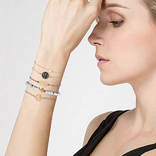 Conjunto Pulseras Mujer, Dsaren Apilable Pulsera Ajustable Circón Brazalete Conjunto Mujeres Accesorios de la joyería, Mejores Regalos para Ella (Piña y tortuga)