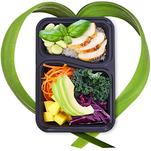 Contenedores De Comida Con 2 Compartimientos (Set de 10) - Plásticos, Reutilizables, Sin BPA, Cierre Hermético - Para Lavavajillas, Congelar, Microondas - Recipientes De Alimentos Bento Apilables