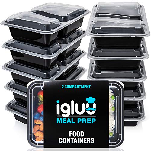 Contenedores De Comida Con 2 Compartimientos (Set de 10) - Plásticos, Reutilizables, Sin BPA, Cierre Hermético - Para Lavavajillas, Congelar, Microondas - Recipientes De Alimentos Bento Apilables