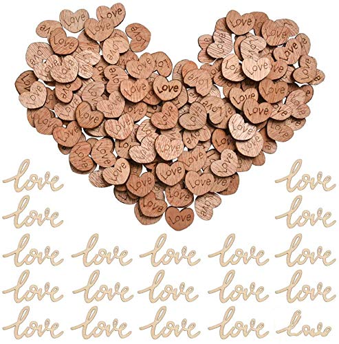 Corazones Manualidades Madera Natural 300PCS, Love Letras Madera 18PCS, Rebanadas Madera Corazón Adornos 12*10mm, Decoración Pared de Madera Love 55*32mm, Adornos para Bodas Navidad Scrapbooking DIY