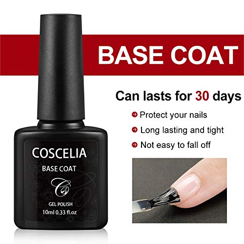 Coscelia Base Coat y Top Coat Semipermanente Esmalte Semipermanente de Uñas Gel UV LED Color 2pcs Kit de Manicura Soak off