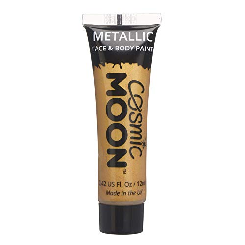 Cosmic Moon - Maquillaje Profesional de Pintura Facial Activada con Agua para el Rostro y el Cuerpo - 12ml - ¡Crea diseños profesionales con pintura facial metálica! - Incluye: Dorado