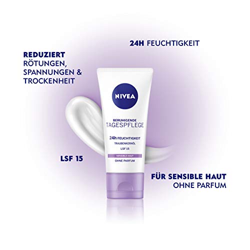 Crema de día relajante Nivea 24 h de hidratación para piel sensible SPF 15 oh, 50 ml