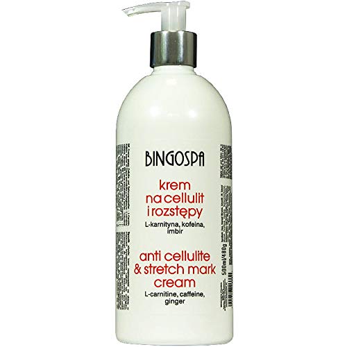 Crema eficaz anticelulitis y estrías para tratamiento de grasas, 500 ml con extractos de plantas fuertes L-carnitina + café + jengibre