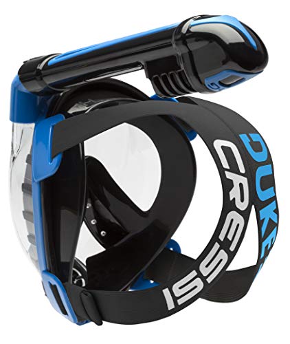 Cressi Duke Dry Full Face Mask Mascara de Buceo Snorkel Seca Cara Completa, Unisex Adulto, Negro/Azul, M/L