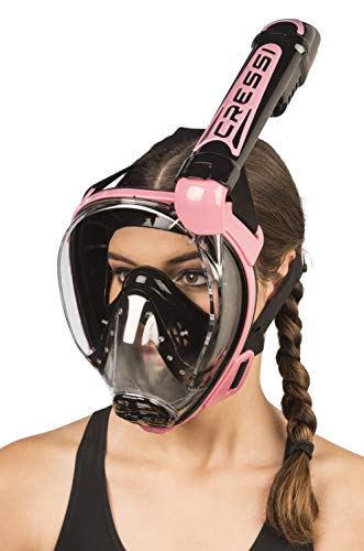 Cressi Duke Dry Full Face Mask Mascara de Buceo Snorkel Seca Cara Completa, Unisex Adulto, Negro/Rosa, M/L
