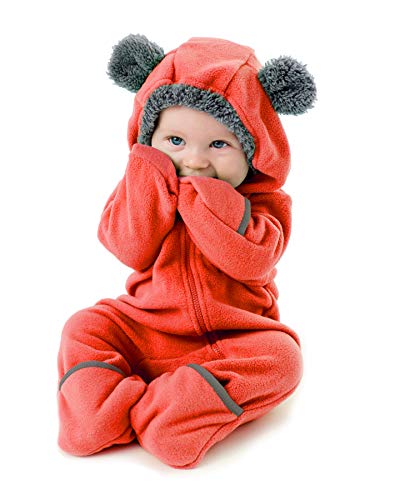 Cuddle Club Mono Polar Bebé para Recién Nacidos a Niños 4 Años - Pijamas Infantiles Chaqueta de Invierno Abrigo Polar Niño Mono de Niños - BearRed0-3m