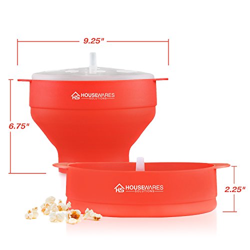 Cuenco plegable de silicona para palomitas de maíz de aire caliente de microondas con tapa y asas