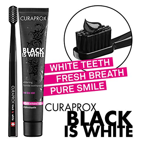 Curaprox Black is White Set de Pasta de Dientes con Carbón Activado y Cepillo Manual - 90 ml