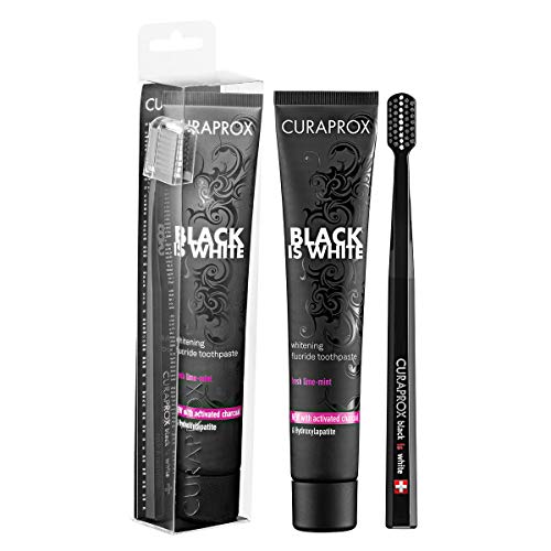 Curaprox Black is White Set de Pasta de Dientes con Carbón Activado y Cepillo Manual - 90 ml