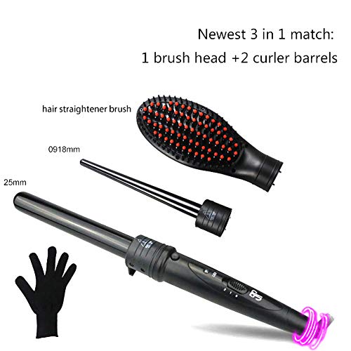 Curling Iron con PTC Ceramic Barrels Profesional Curling Tong Curling Varita LCD 150 ° C-210 ° C Control De Temperatura UK Plug (Negro)