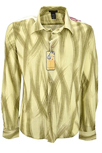 Custo Hombre de la Camisa de color Beige Pinceladas de color Marrón - bordados en los hombros - M