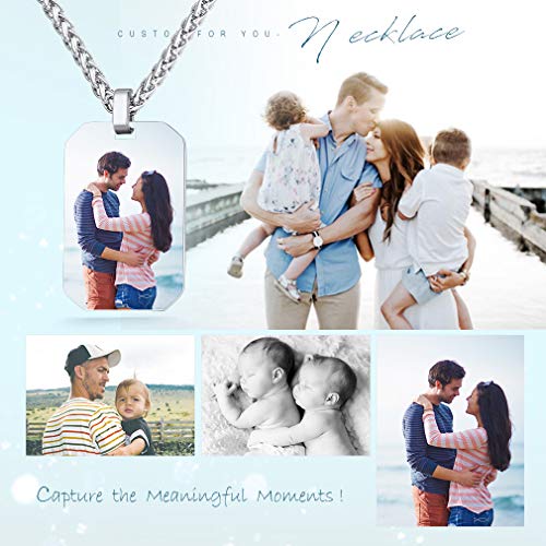 Custom4U Fotografía Personalizada Placa Militar para Hombre Cadena Espiga Trenzada Collar Rectangular para Hombres y Mujeres Joyería Identificativa para Novios