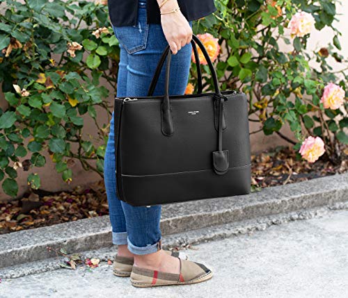 David Jones - Bolso de Mano Grande Mujer - Shopper Tote Bag Señora Trabajo Negocios Cuero Genuino PU - Bolsos Hombro Bandolera Piel Múltiples Bolsillos - Maletín Satchel Oficina Elegante - Negro