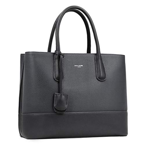 David Jones - Bolso de Mano Grande Mujer - Shopper Tote Bag Señora Trabajo Negocios Cuero Genuino PU - Bolsos Hombro Bandolera Piel Múltiples Bolsillos - Maletín Satchel Oficina Elegante - Gris Oscuro