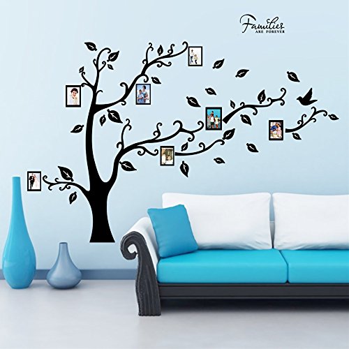 decalmile Gran Vinilo Árbol Pegatinas de Pared DIY Marco de Fotos Familiares Decoración del Hogar para Sala de Estar Dormitorio (Negro)