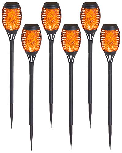 Deco Express Luces Solares Led Exterior Jardin, Pack de 6 Antorchas Solares Exterior Con Efecto Llama, Lampara Solar Recargable, Decoracion Jardin Patio Terraza Fiestas