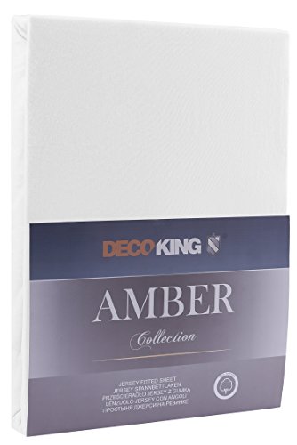 DecoKing 140x200-160x200 cm Sábana Bajera Ajustable 100% Algodón Jersey Blanco Amber Collection