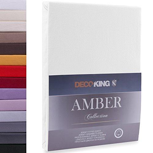DecoKing 140x200-160x200 cm Sábana Bajera Ajustable 100% Algodón Jersey Blanco Amber Collection