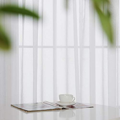 Deconovo Visillos para Cortinas Salón Traslúsidos Blancos Infantiles para Ventanas Dormitorio de Ventana Sheer Voile Gasa 2 Paneles 140 x 245 cm