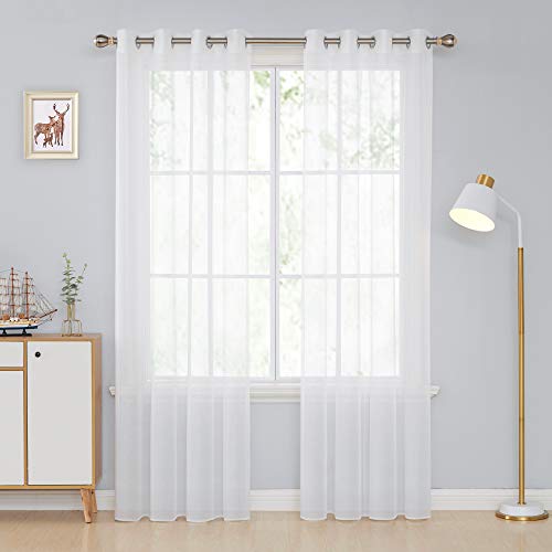 Deconovo Visillos para Cortinas Salón Traslúsidos Blancos Infantiles para Ventanas Dormitorio de Ventana Sheer Voile Gasa 2 Paneles 140 x 245 cm