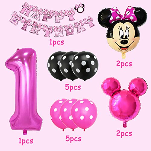 Decoraciones de cumpleaños de Mickey Mouse, BESTZY Globos número para la Fiesta Temática de Mickey Mouse Artículos de Fiesta de Mickey y Minnie para Primer Cumpleaños（Rosa Roja）
