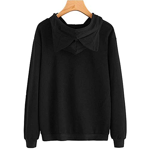 DEELIN OtoñO E Invierno De Las Mujeres Orejas De Gato De Manga Larga Sudadera con Capucha Sudadera con Capucha SuéTer SuéTer Camisa Vino Rojo/Negro (L, Negro)