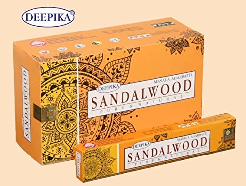 Deepika - Varillas de incienso de madera de sándalo (15 g/m2, 12 unidades)