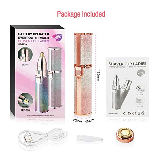 Depiladora Facial Mujer, 2 en 1 Eléctrica Depiladora Cejas USB Recargable Afeitadora Sin Dolor Luz LED Incorporada para Labios Barbilla Cuello Cuerpo