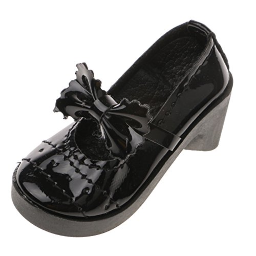 Desconocido Zapatos de Tacón Fashion Muñecas Grueso Lolita Bowknot Redonda con Punta para 1/3 BJD - Negro