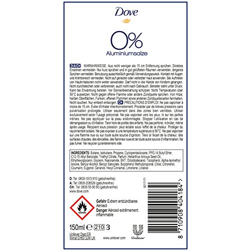 Desodorante Dove en spray original sin aluminio, 6 unidades (6 unidades de 150 ml)