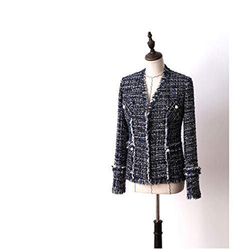 DGFHR Chaqueta De Mujer La Chaqueta Pequeña De Fragancia Royal Blue Tweed Es Delgada, L