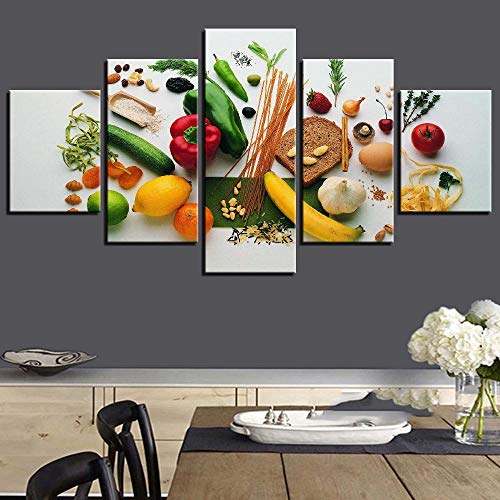 DGGDVP Decoración para el hogar Pintura Arte de la Pared Restaurante Cocina Cartel Imagen 5 Piezas Mercado de Alimentos Verduras y Frutas HD Lienzo Impreso Tamaño 2 Sin Marco