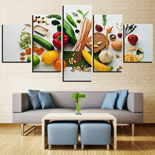 DGGDVP Decoración para el hogar Pintura Arte de la Pared Restaurante Cocina Cartel Imagen 5 Piezas Mercado de Alimentos Verduras y Frutas HD Lienzo Impreso Tamaño 2 Sin Marco