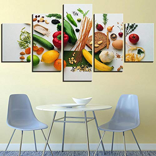 DGGDVP Decoración para el hogar Pintura Arte de la Pared Restaurante Cocina Cartel Imagen 5 Piezas Mercado de Alimentos Verduras y Frutas HD Lienzo Impreso Tamaño 2 Sin Marco