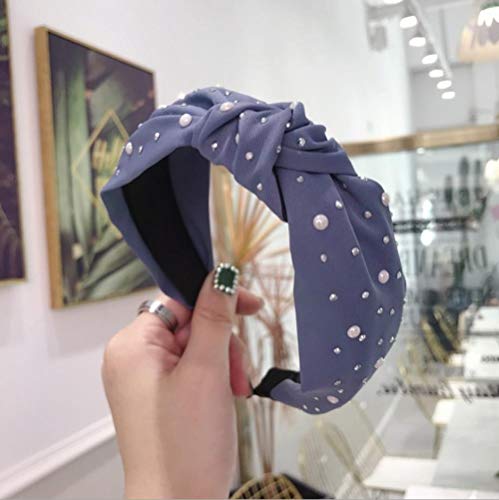 Diadema de las mujeres Perlas Diadema Diadema de diamantes de imitación brillante Nudo central Nudos Accesorios para el cabello Venta al por mayor-banda de pelo azul