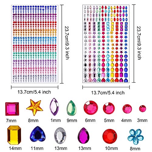 Diamantes Autoadhesivas Brillantes Pegatinas de Cristalino de Imitación para Niños DIY, Adhesivas de Gemas para Tarjetas de Artesanía Scrapbook (11 Hojas/ 1105 piezas)