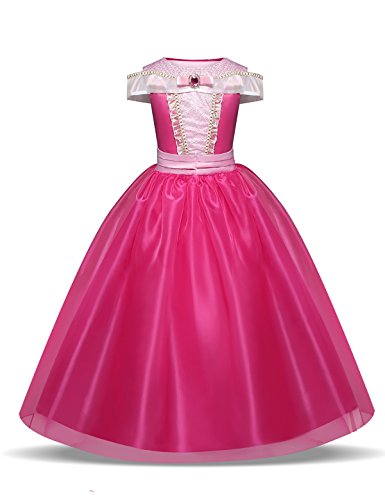 Disfraz de princesa Aurora para niñas de 3 a 10 años, color rosa fuerte Rosa hot pink 5-6 Years, Height 116 cm