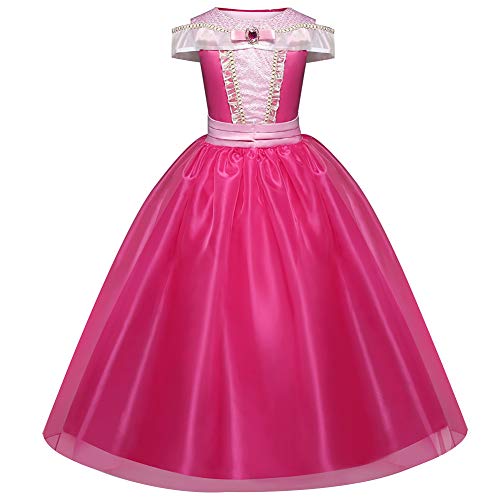 Disfraz de princesa de las niñas Cosplay de la bella durmiente (rosa, 3-10 años)(120cm)