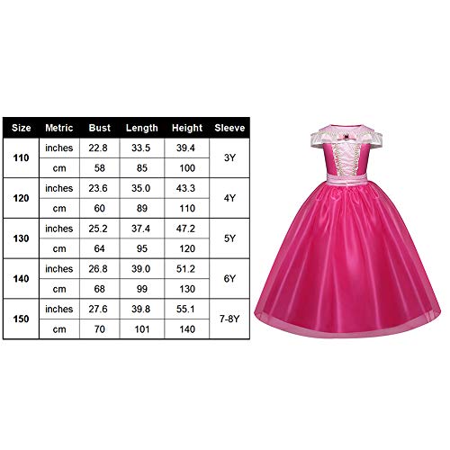 Disfraz de princesa de las niñas Cosplay de la bella durmiente (rosa, 3-10 años)(120cm)